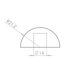 Ukončenie polguľaté, na drevené madlo ø 42,4 mm, AISI 304 Ukončenie polguľaté, na drevené madlo ø 42,4 mm, AISI 304